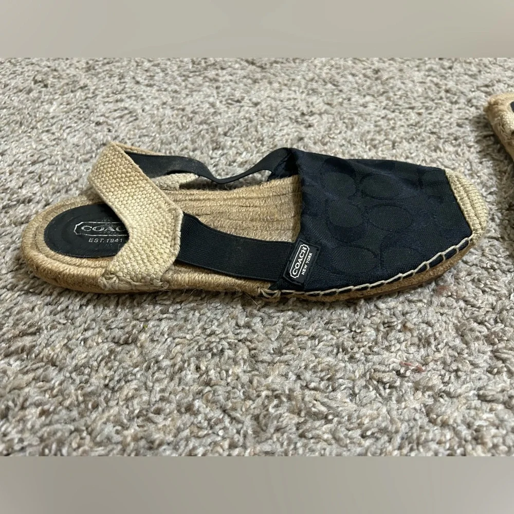 Coach Rayanne Sling Flat Espadrille Black Women's Size 8 Fabric Summer Signature